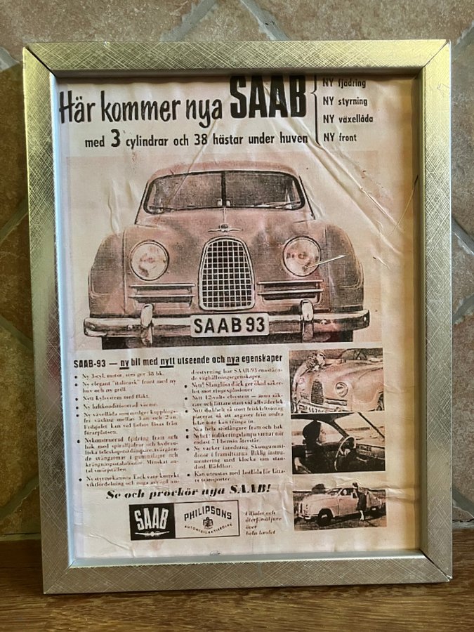 Reklam tavla SAAB 93 / retro