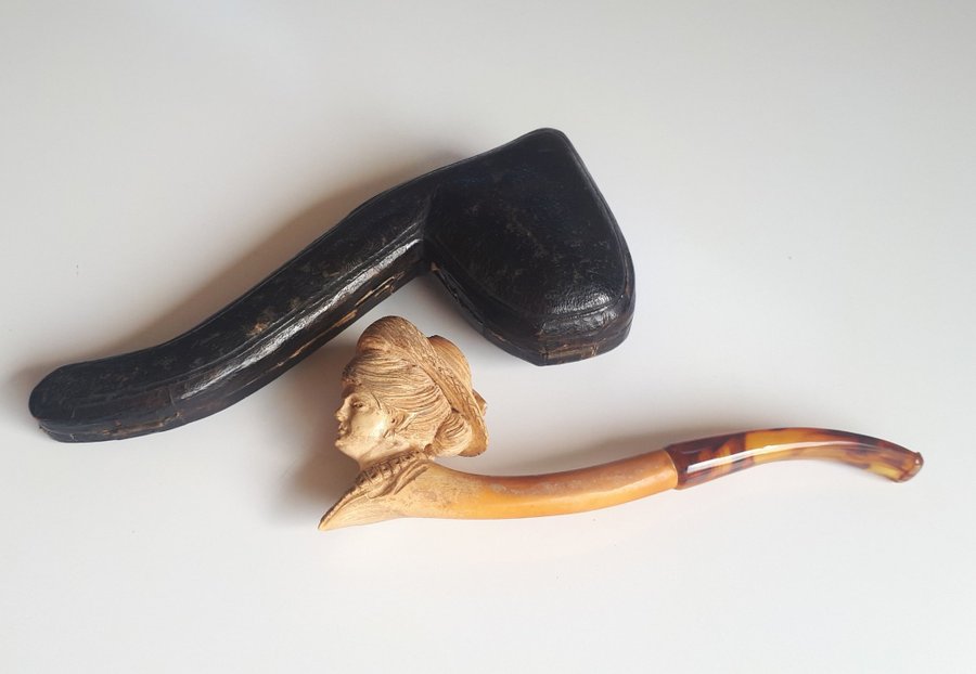 Antik Merskum Ryge Pibe Hand-Cut Smoking Pipe Meerschaum Röker Pipa Rygepibe