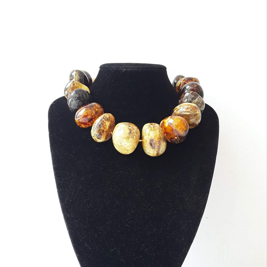 Multicolor chunky Baltic amber bead necklace, Long amber necklace for women