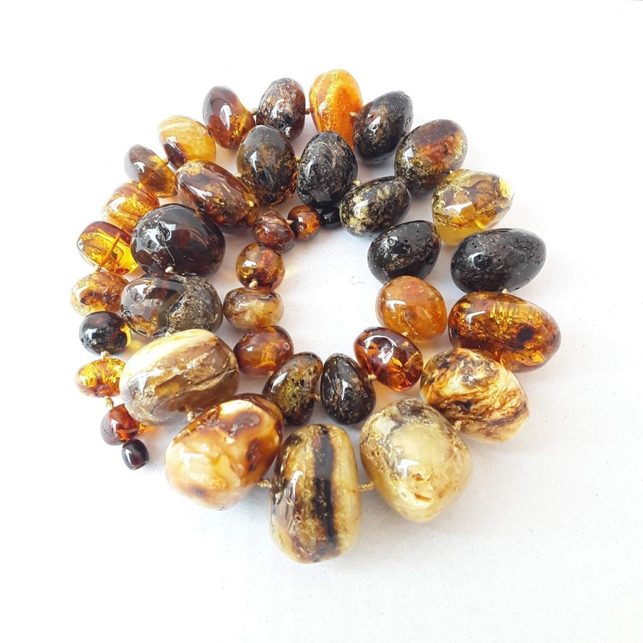 Multicolor chunky Baltic amber bead necklace, Long amber necklace for women