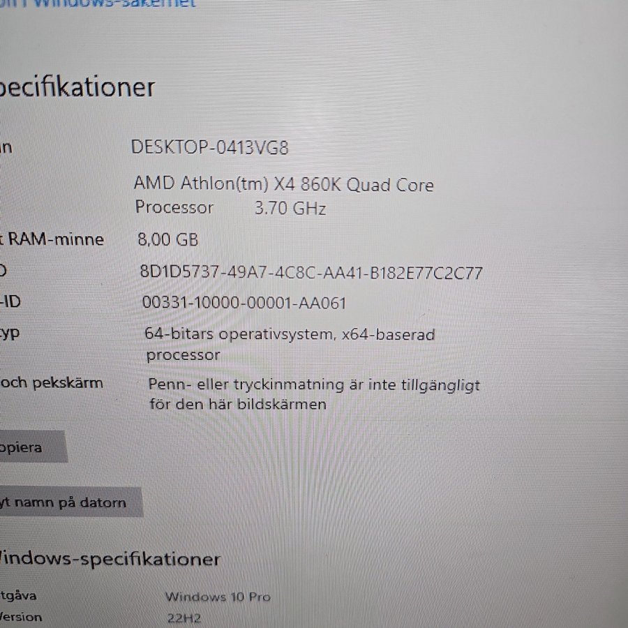 Dator med AMD Athlon X4 860K processor och AMD Radeon R7 360 grafikkort