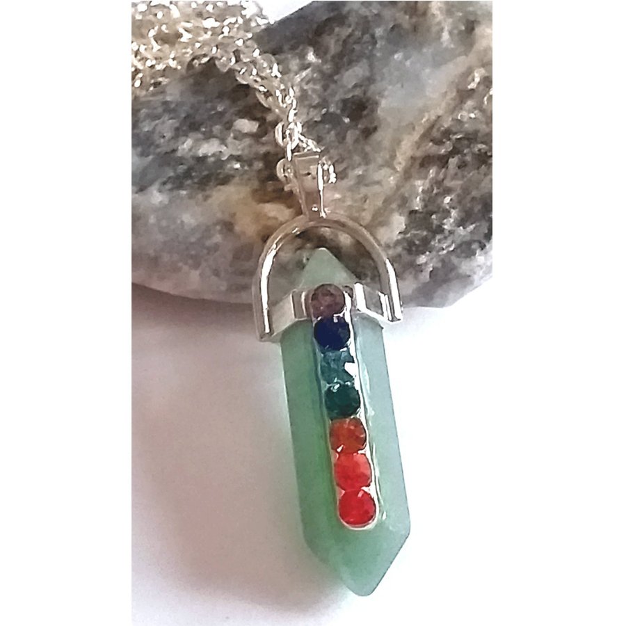 Halsband 7 chakra AVENTURINE Pendel Meditation Healing Yoga Energi smyckespåse