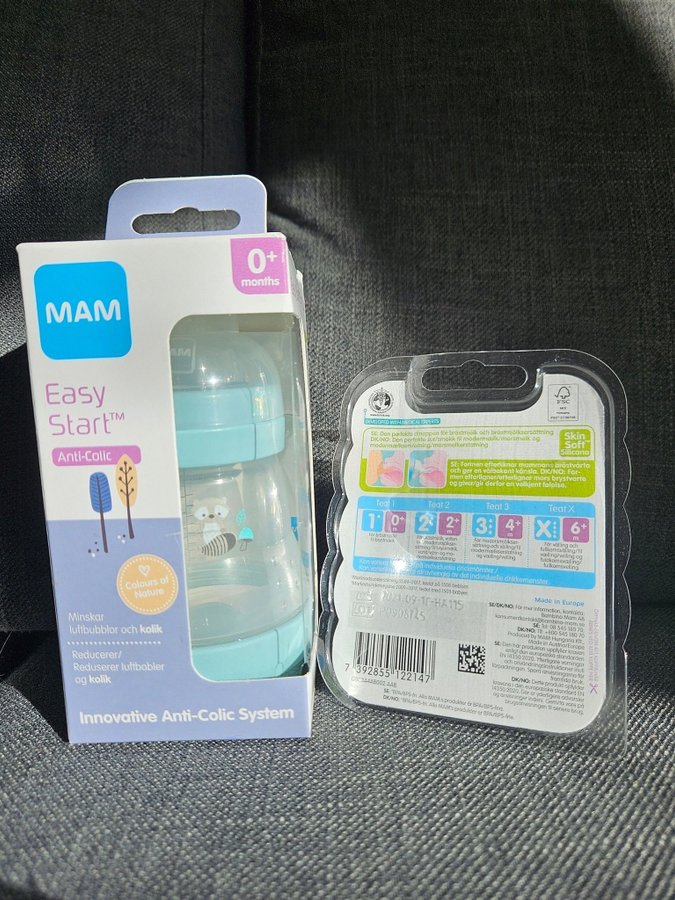 Kit med MAM Easy Start Anti-Colic 160 ml flaska med napp +2st extra nappar