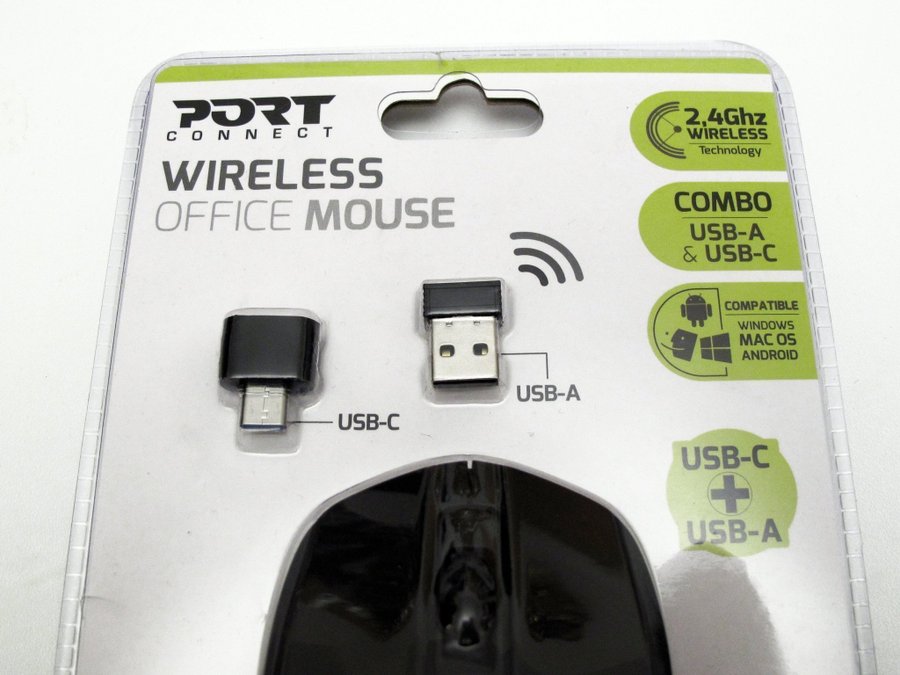 Wireless Office Mouse PORT CONNECT 2.4GHz USB A USB C (trådlös mus) Ny!