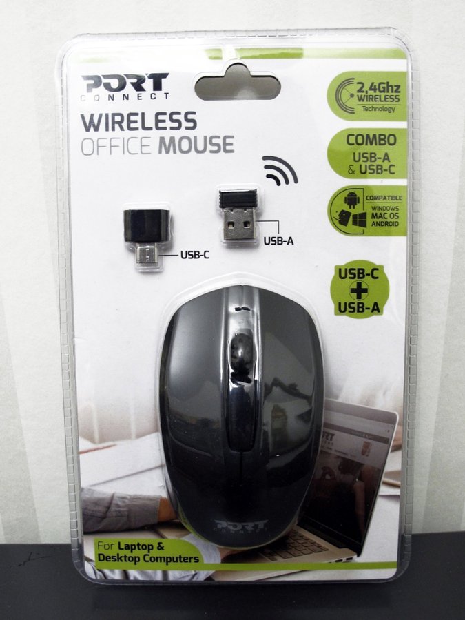 Wireless Office Mouse PORT CONNECT 2.4GHz USB A USB C (trådlös mus) Ny!