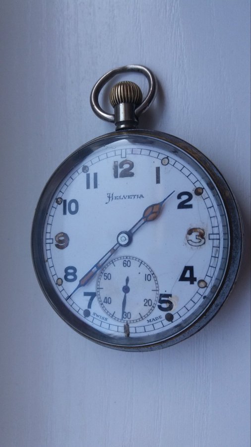 Military pocket watch'' Helvetia'' GSTP Switzerland for Great Britain ~1940s