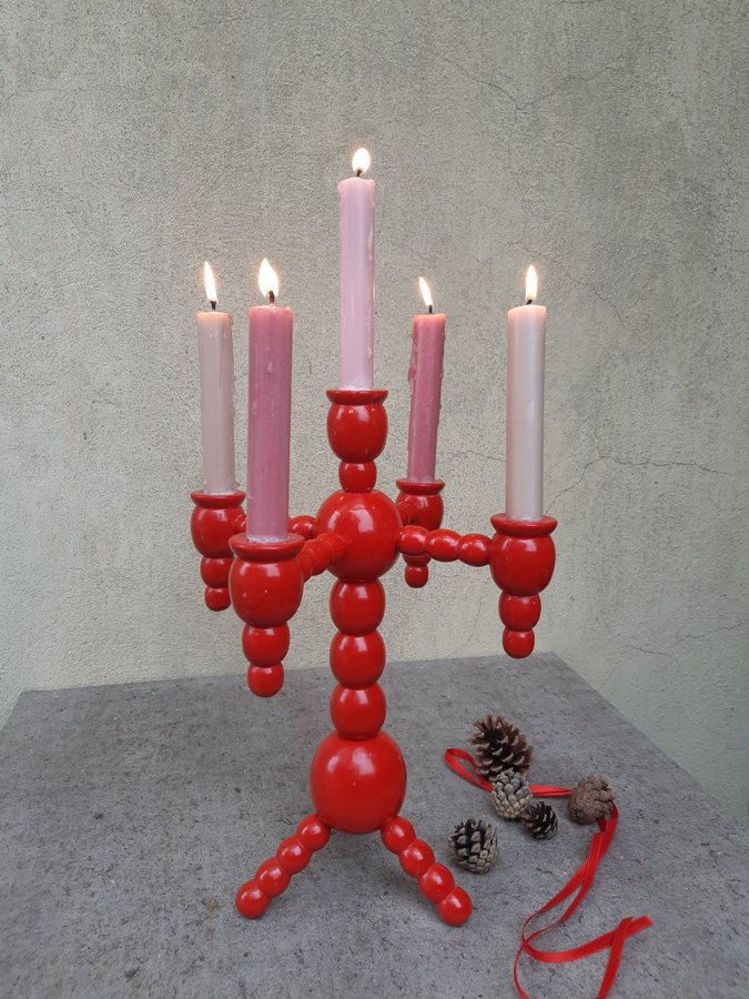 Adventslljusstake/Kulljusstake/Julljusstake/Jul/Advent/Retro/Vintage/Röd/