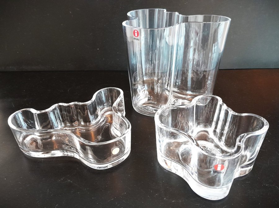 3 st IITTALA av Alvar Aalto Savoy vas skål och ljuslykta Fint skick