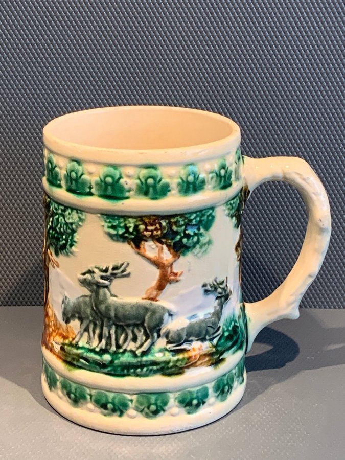 Rörstrand Majolica 1800-tal, ölstop med relief jaktmotiv