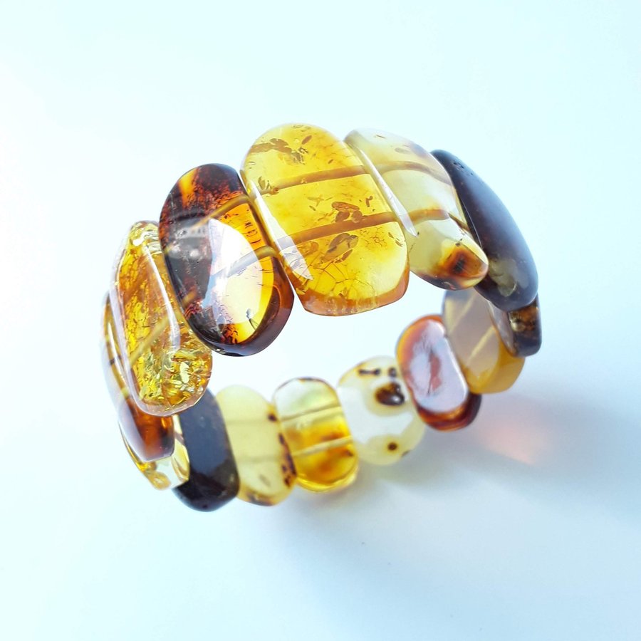 Baltic amber gem bracelet Multicolor stretchy wide amber bracelet women jewelry