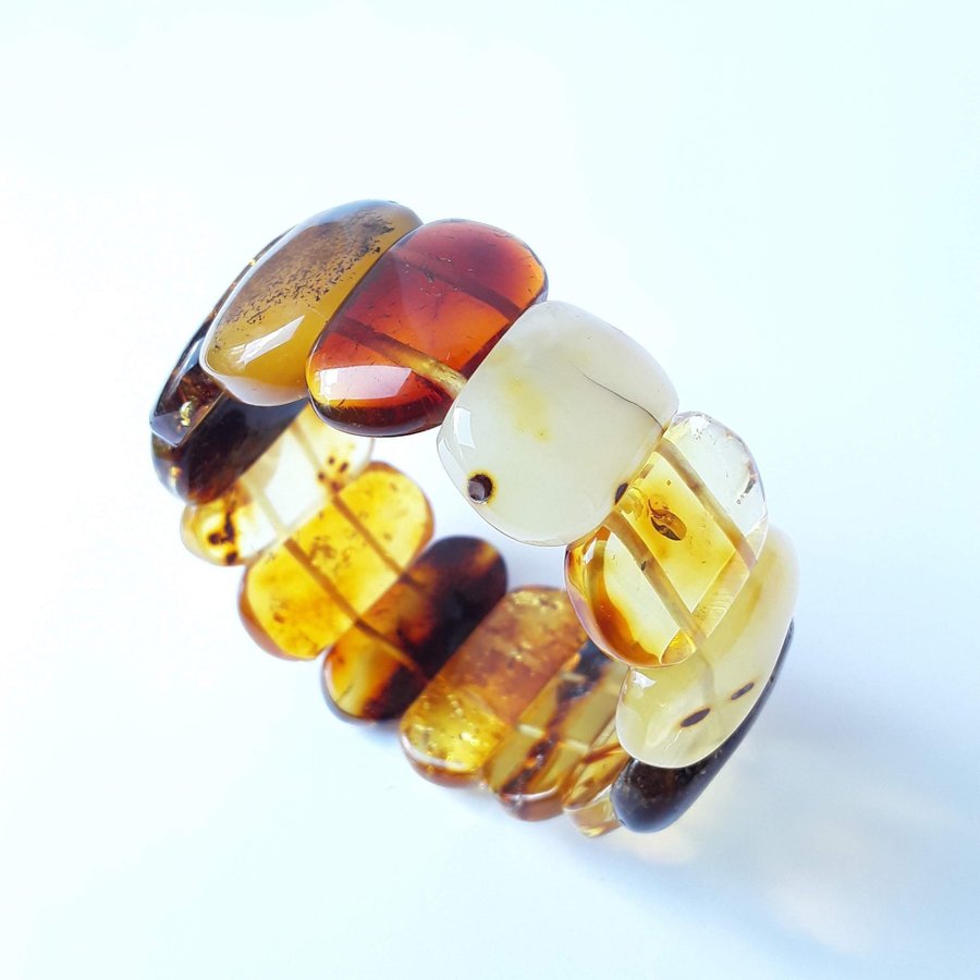 Baltic amber gem bracelet Multicolor stretchy wide amber bracelet women jewelry