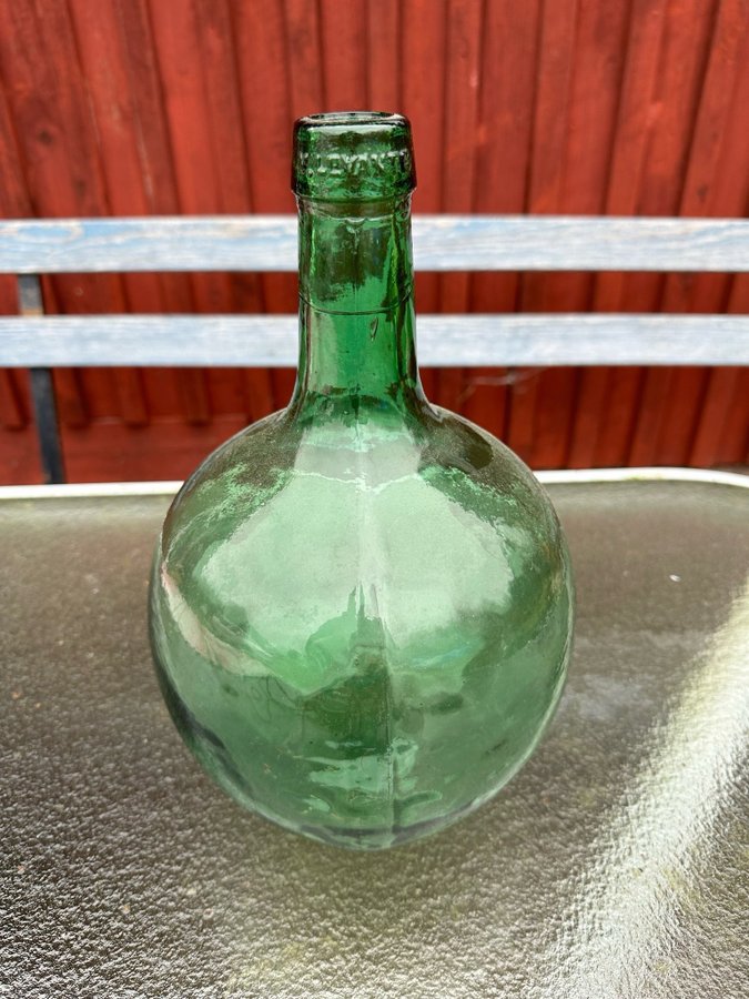 Vintage V.levantic grön damejeanne ballongflaska flaska glas äldre retro