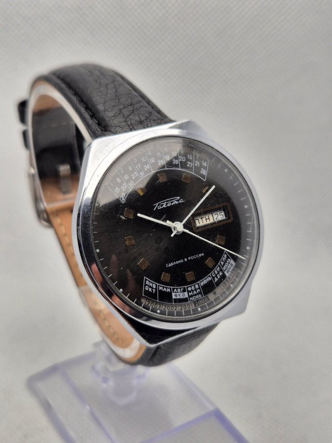 Vintage Black Raketa Perpetual Calendar USSR watch