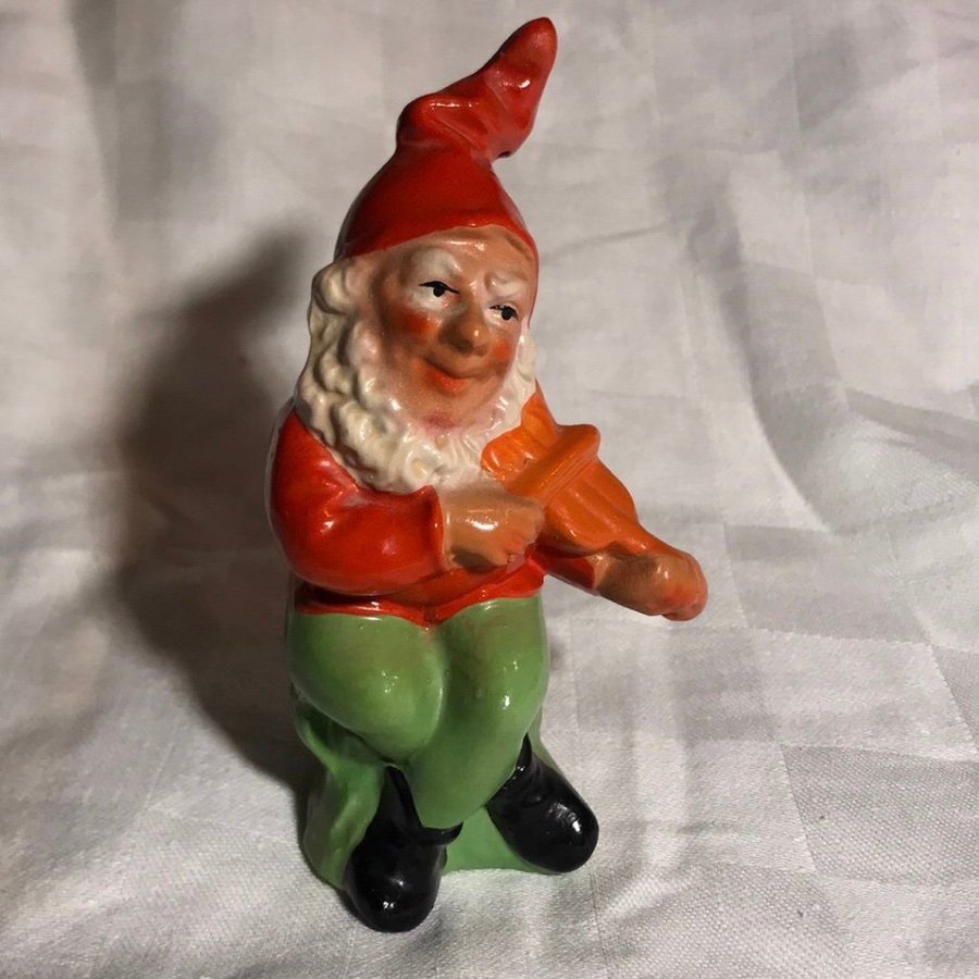 Antik tomte som spelar fiol 13 cm toppskick