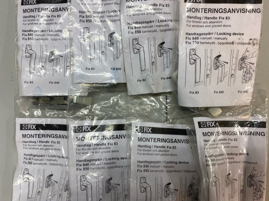 Dörr/fönster handtag spärr Fix 83, 8 st paket.