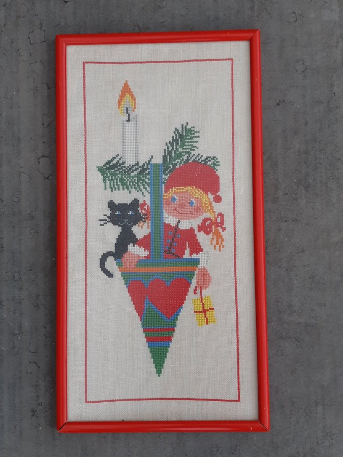 Äldre julbroderi/Julmotiv/Clara Waever/Bonad/Retro/Handarbete/Julpynt