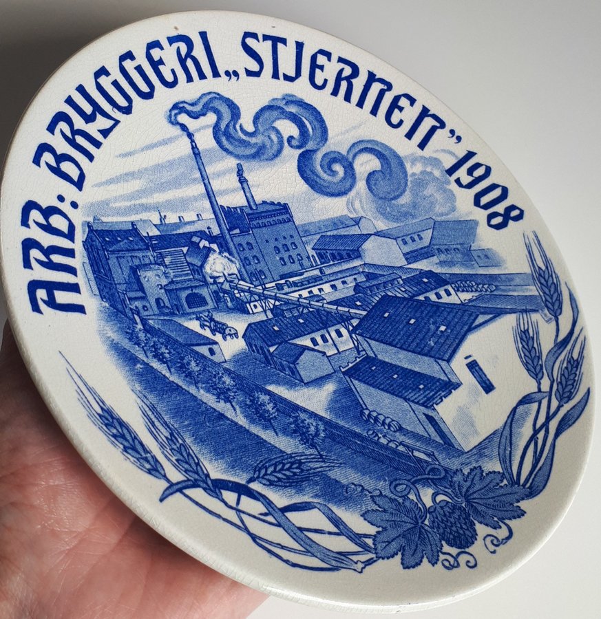 1908 Aluminia Bryggeriplatte Stjernen Öl Väggtallrikar Bryggeri Vægtallerken Øl