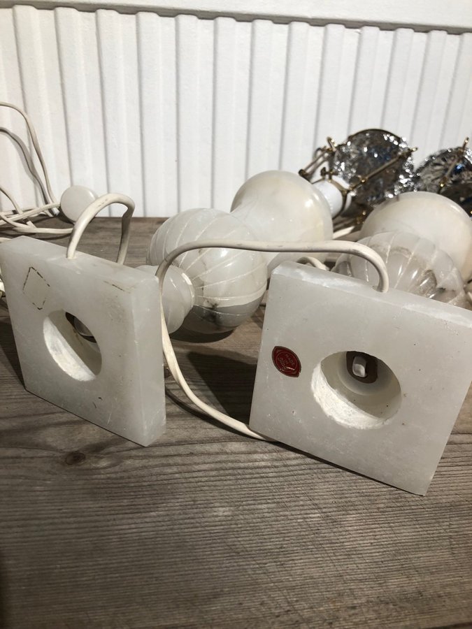 Paret retro lampfötter i alabaster made in Italy bordslampa 60/70-tal