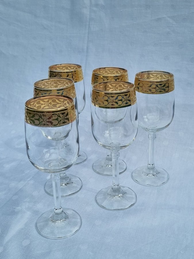 Cristalleria Fratelli Fumo - 6 wine glasses crystal with 24 carat gold decor