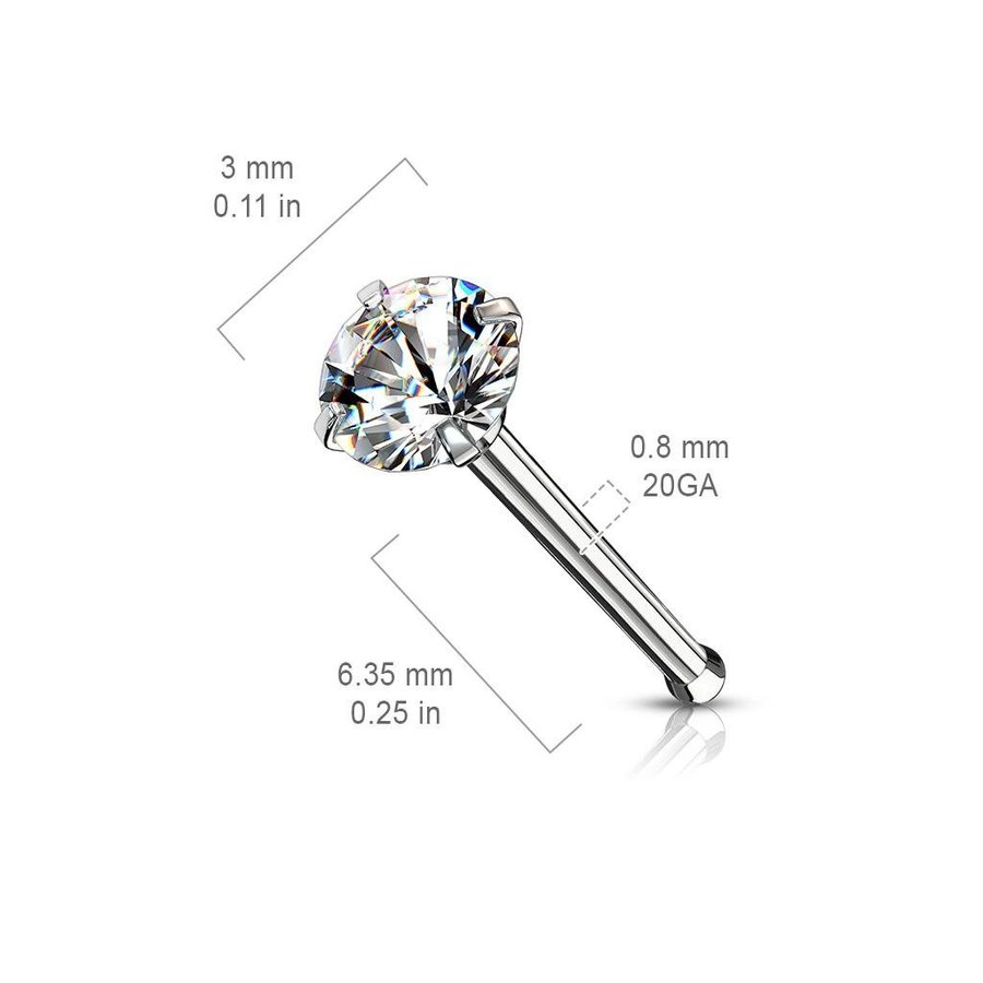 Pack 4 st. Näspiercing i Rosgeuldpläterad 316L stål med 3 mm CZ