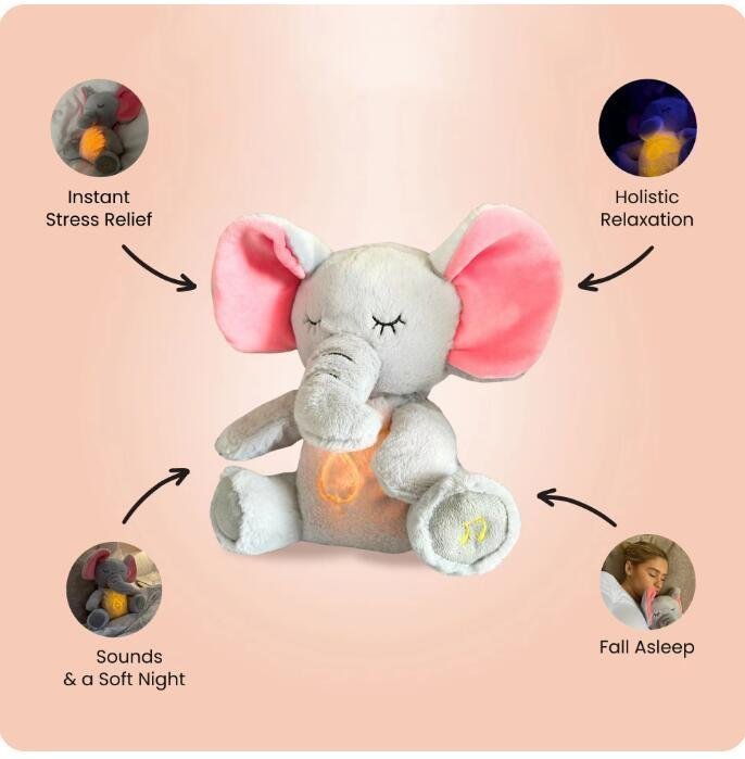 32cm Baby Breathing Soothing Elephant Plush Doll Toy Sleeping Companion