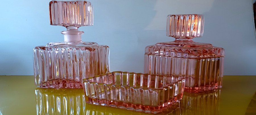 LARGE ART DECO GLASS DRESSER SET 1920ies FREE SHIPPING SWEDEN AND DENMARK