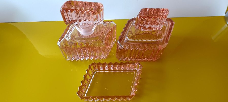 LARGE ART DECO GLASS DRESSER SET 1920ies FREE SHIPPING SWEDEN AND DENMARK