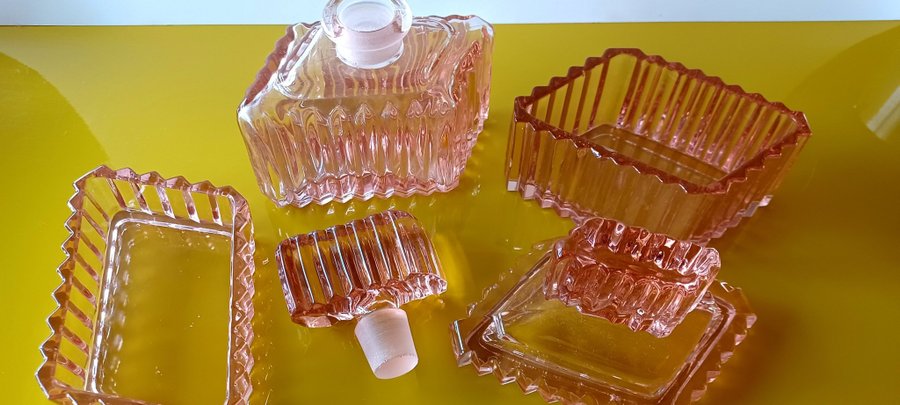 LARGE ART DECO GLASS DRESSER SET 1920ies FREE SHIPPING SWEDEN AND DENMARK