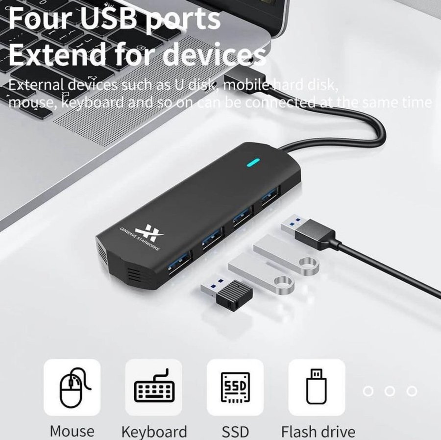 USB 3.2 Gen 1x4 Hub med 4 portar