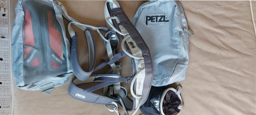 Klätterutrustning - Petzl sele Scarpa skor