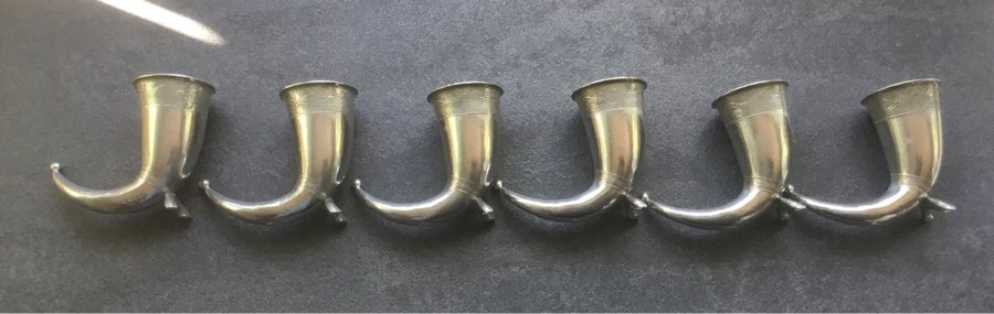 6 Supbägare / snapsglas. Vikingahorn TPB Norge. Fyndgren Norskt handarbete.