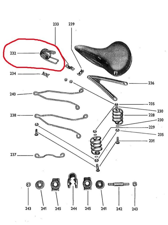 Sadelfjäder till cykel. Nr.232 se bild