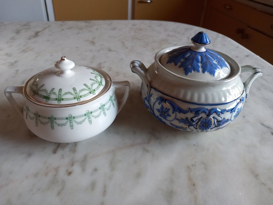 Two Vintage Rörstrand Lidded Sugar Bowls.