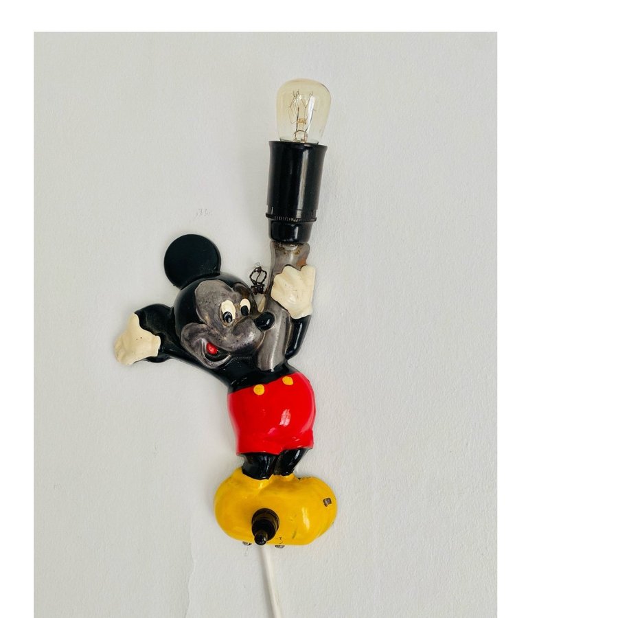 Vägglampa Musse Pigg Mickey Mouse Disney – Oluk Denmark – Retro – Fint skick