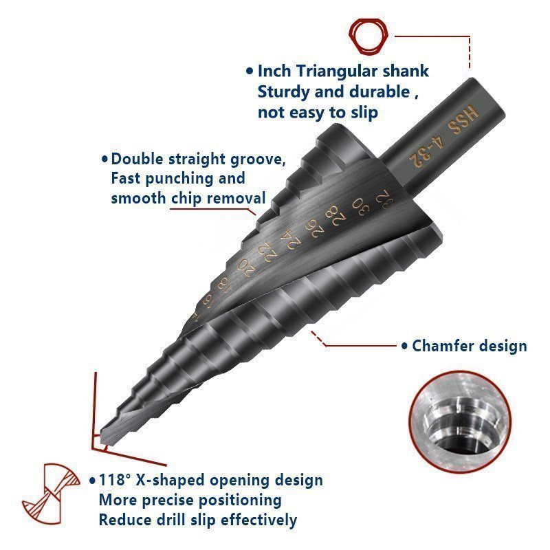 Step Drill Bit Metal HSS Cobalt Step Cone Wood Metal Hole Cutter Drilling Tool