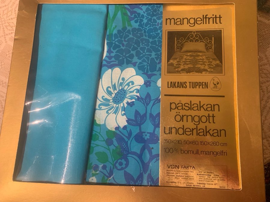 2 st Retro påslakan TURKOS blommor mönster 70-tal vintage design Lakans Tuppens