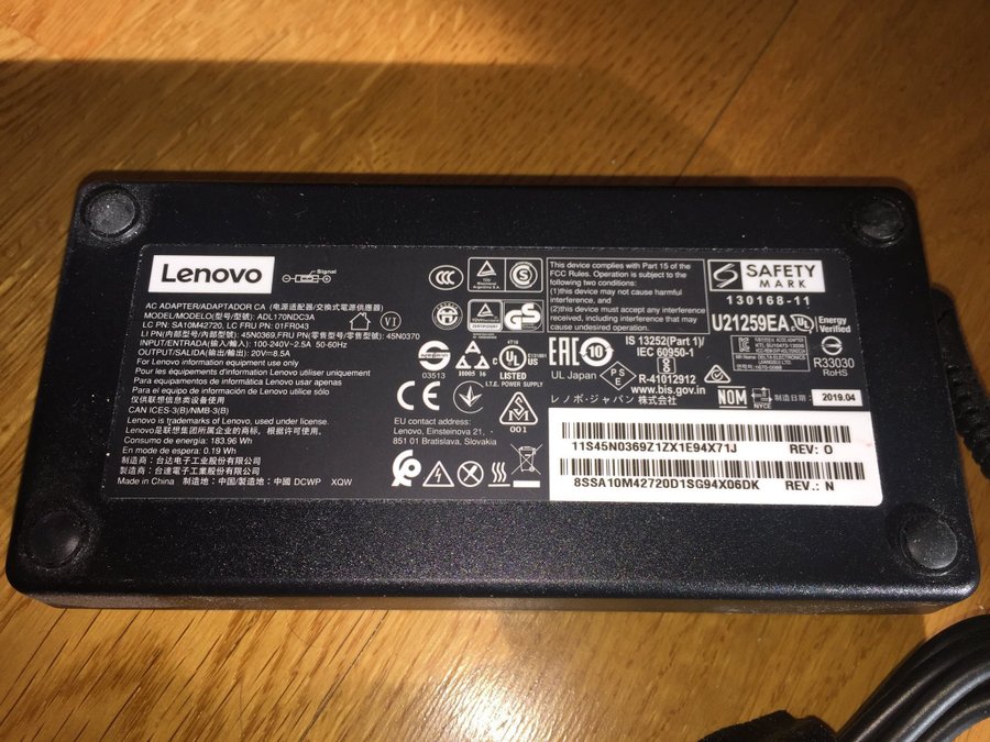 Lenovo 170W adapter. Thinkpad (ADL170NLC3A) - - Slim Tip, Ny i kartong