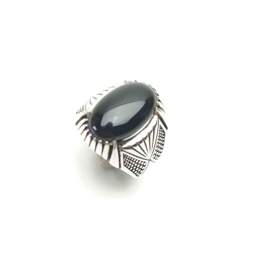 Moderne sterling sølv herrering med sort onyx sten