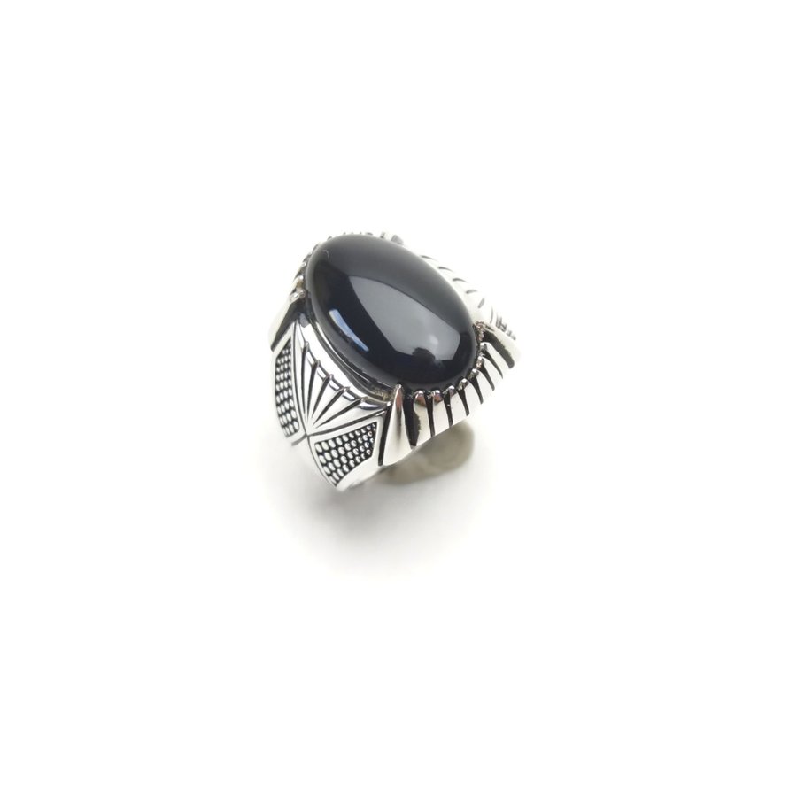 Moderne sterling sølv herrering med sort onyx sten