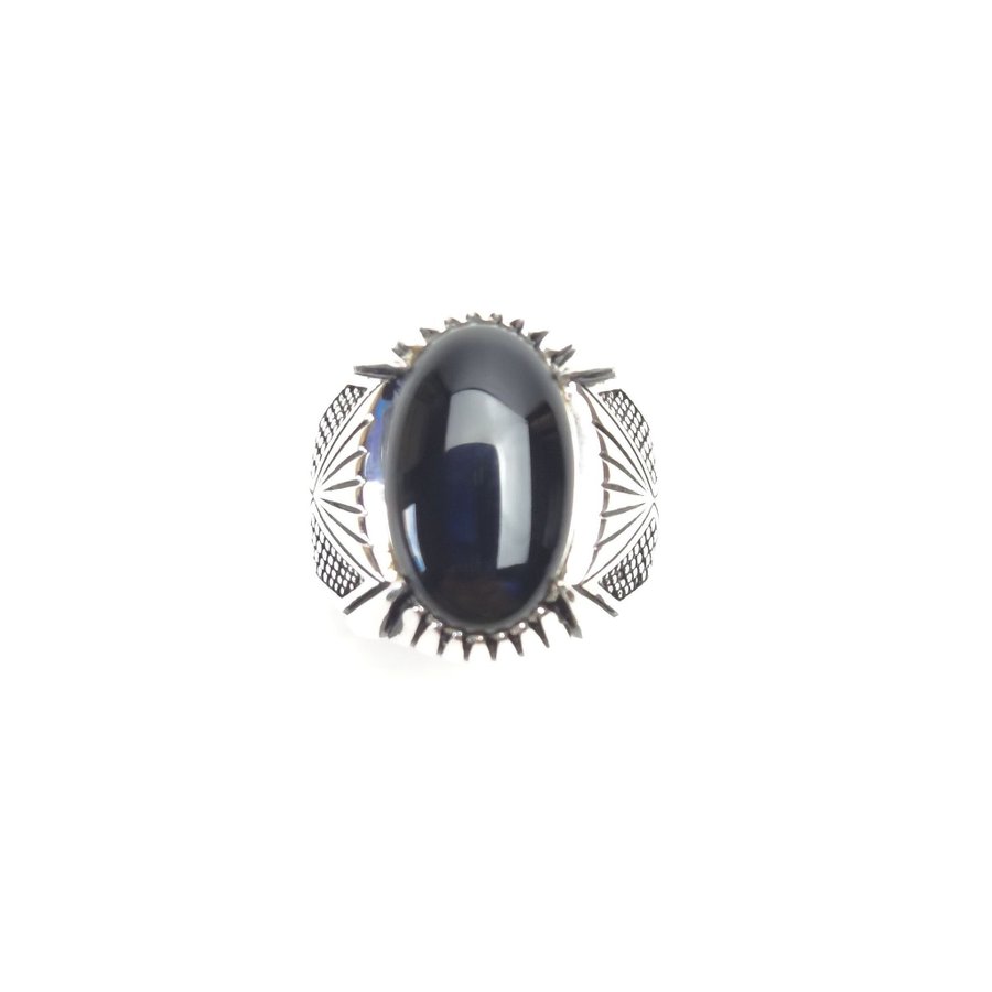 Moderne sterling sølv herrering med sort onyx sten