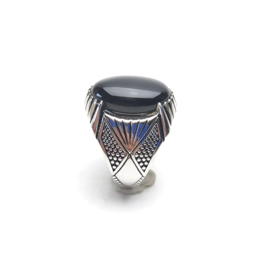 Moderne sterling sølv herrering med sort onyx sten