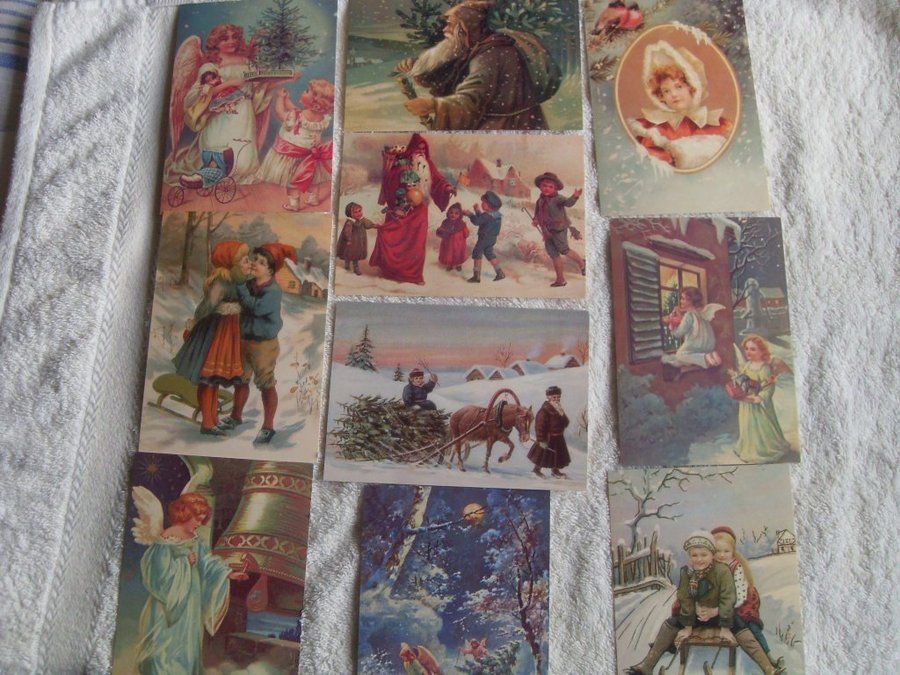 NOSTALGI? #12 JULKORT MED ÄLDRE MOTIV MEN OANVÄNDA TOMTE ÄNGLAR BARN JULKRUBBAN