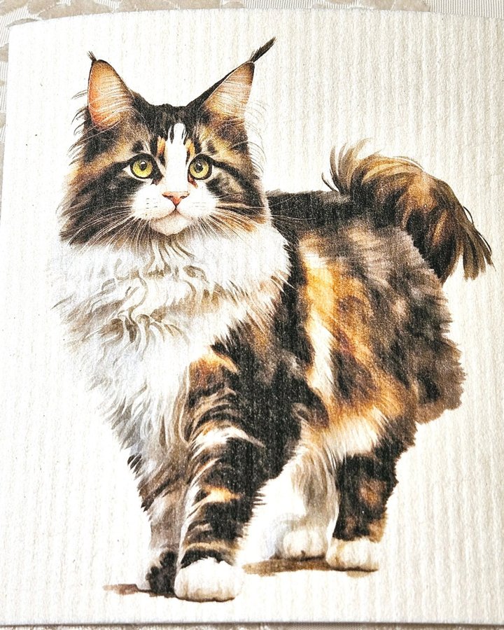 Disktrasa wettex duk med tryck print katt norsk skogskatt / Maine Coon