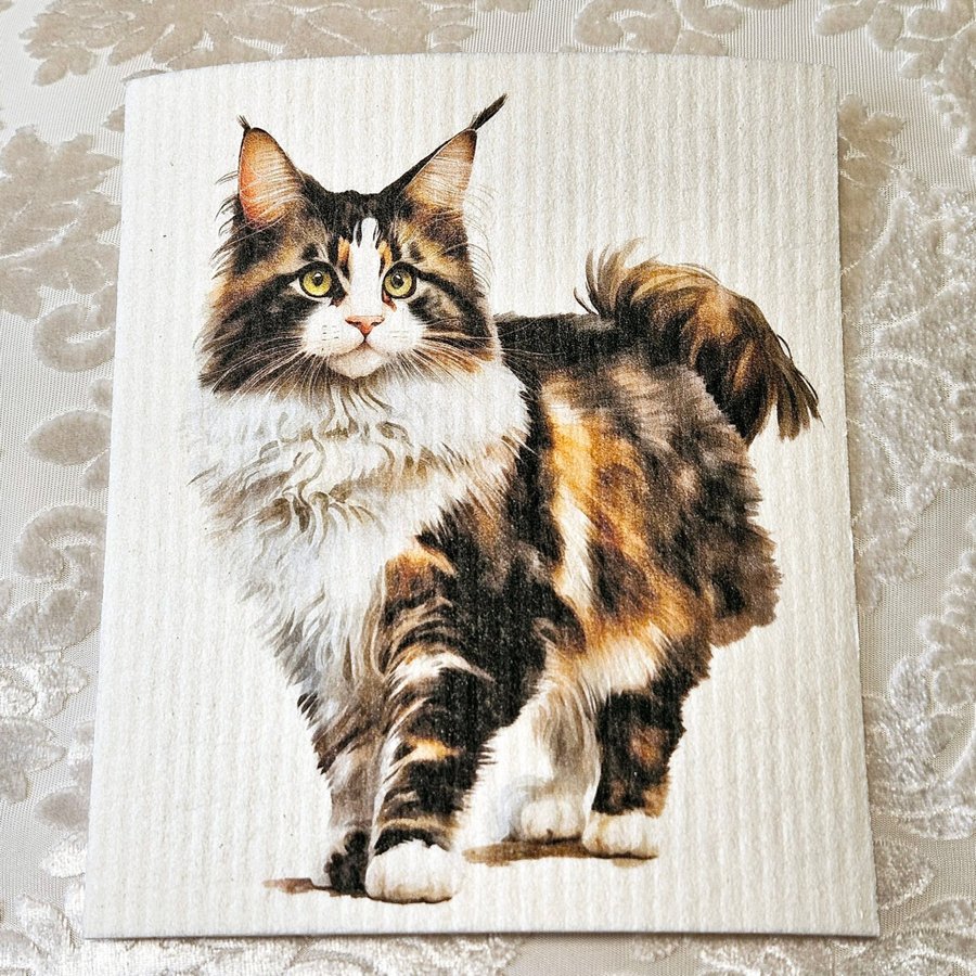 Disktrasa wettex duk med tryck print katt norsk skogskatt / Maine Coon