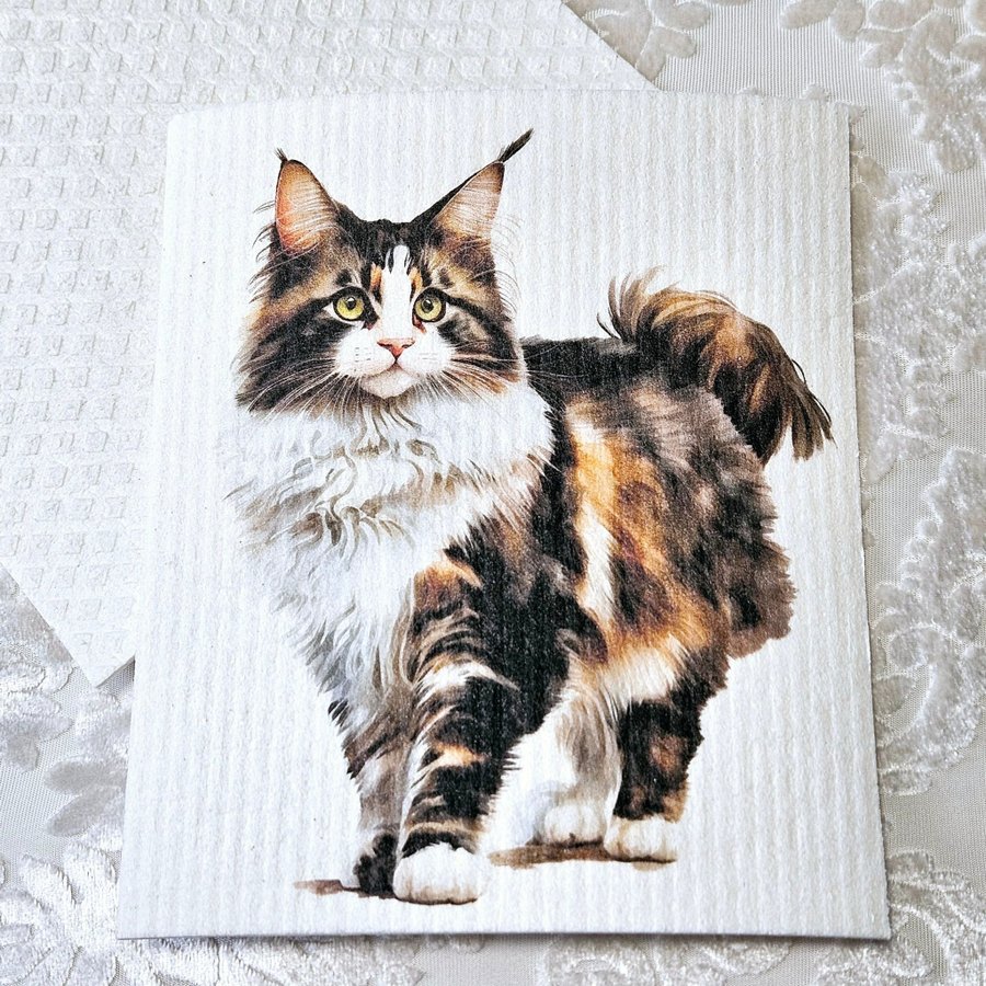 Disktrasa wettex duk med tryck print katt norsk skogskatt / Maine Coon