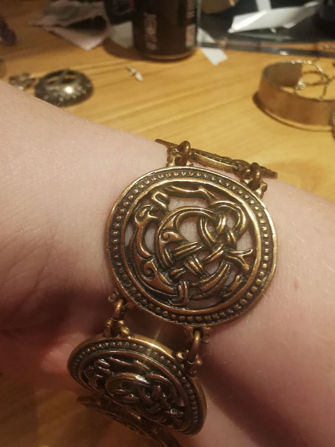 Stig Espeland bronssett, armband och örhängen, drakar, viking