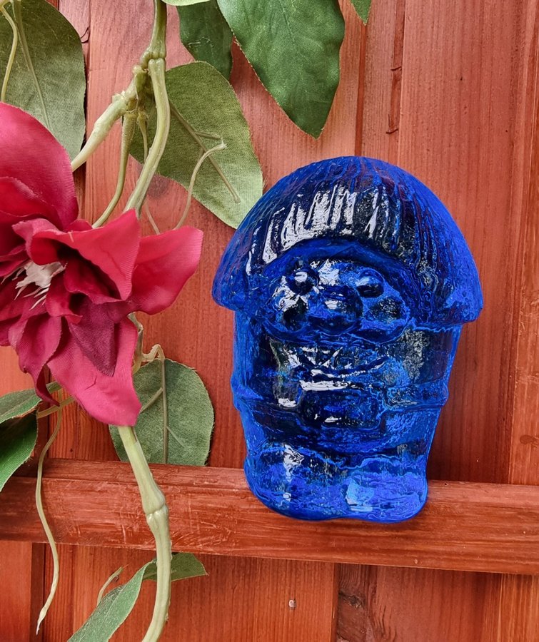 Glasskulptur-troll i blått glas, SEA GLASBRUK KOSTA SWEDEN