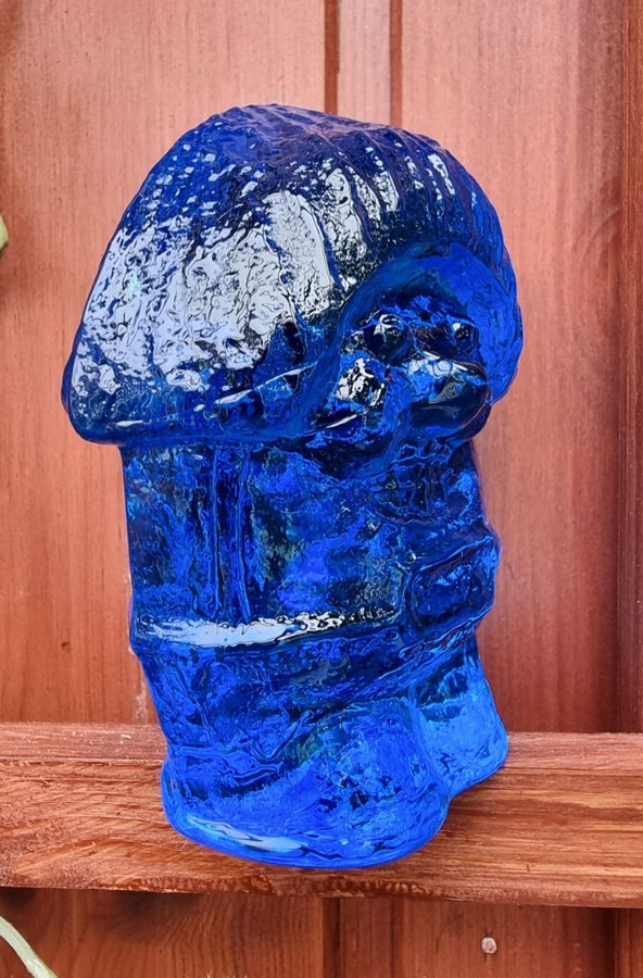 Glasskulptur-troll i blått glas, SEA GLASBRUK KOSTA SWEDEN