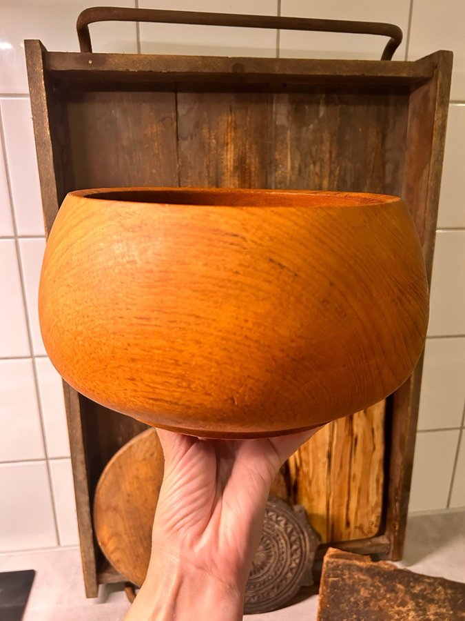 Teak skål skålar trä retro funkis