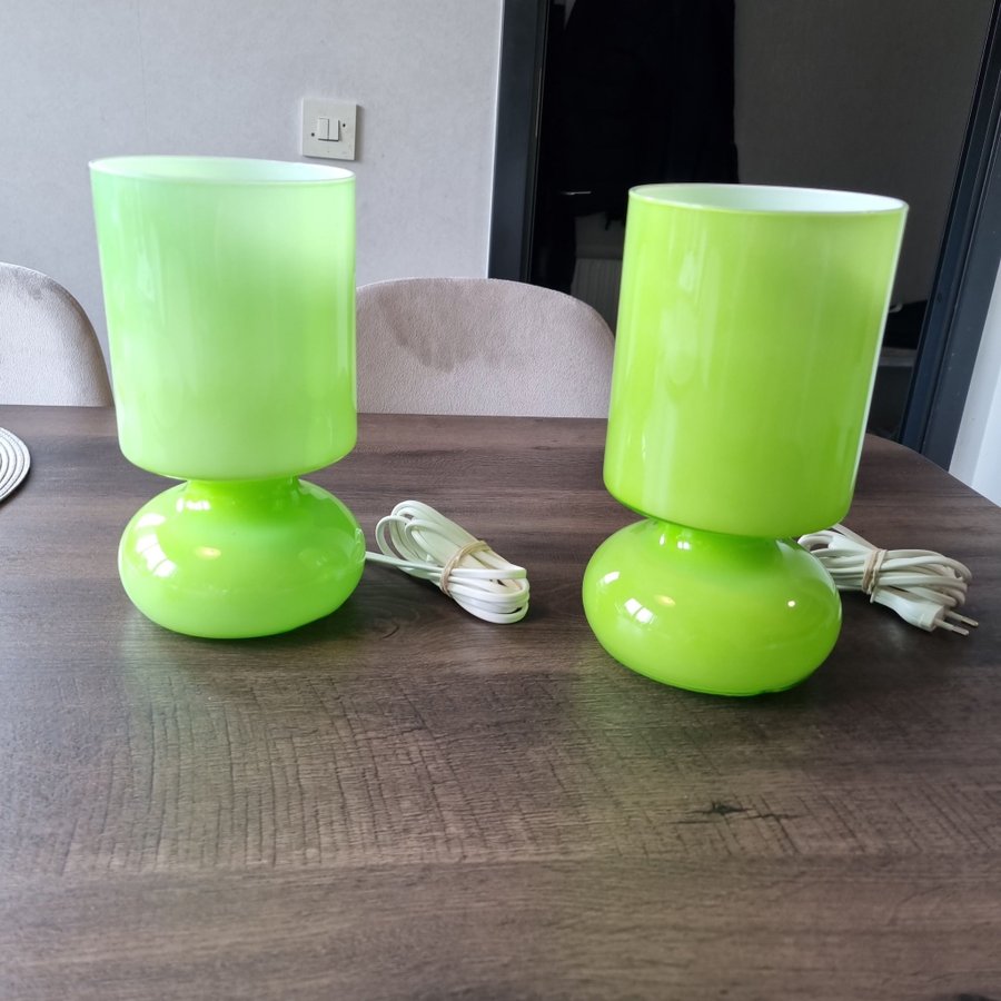 IKEA Lykta - 2 st Gröna Retro Lampor / Bordslampor I Glas